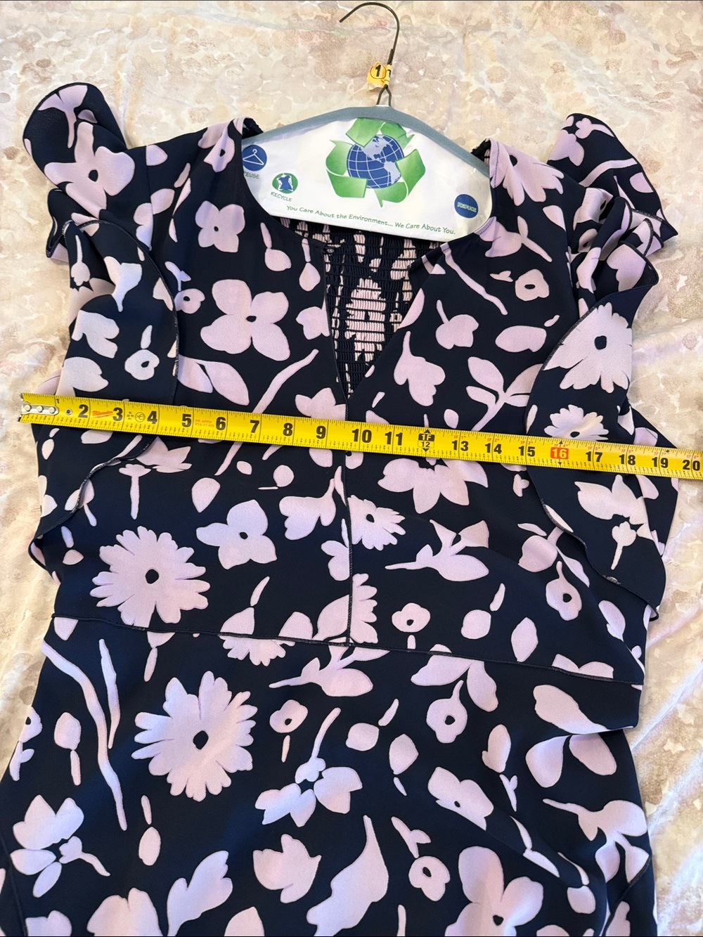 Kate Spade Floral Midi Dress Size 14 Navy Lavender Flutter Sleeve - Picture 6 of 10